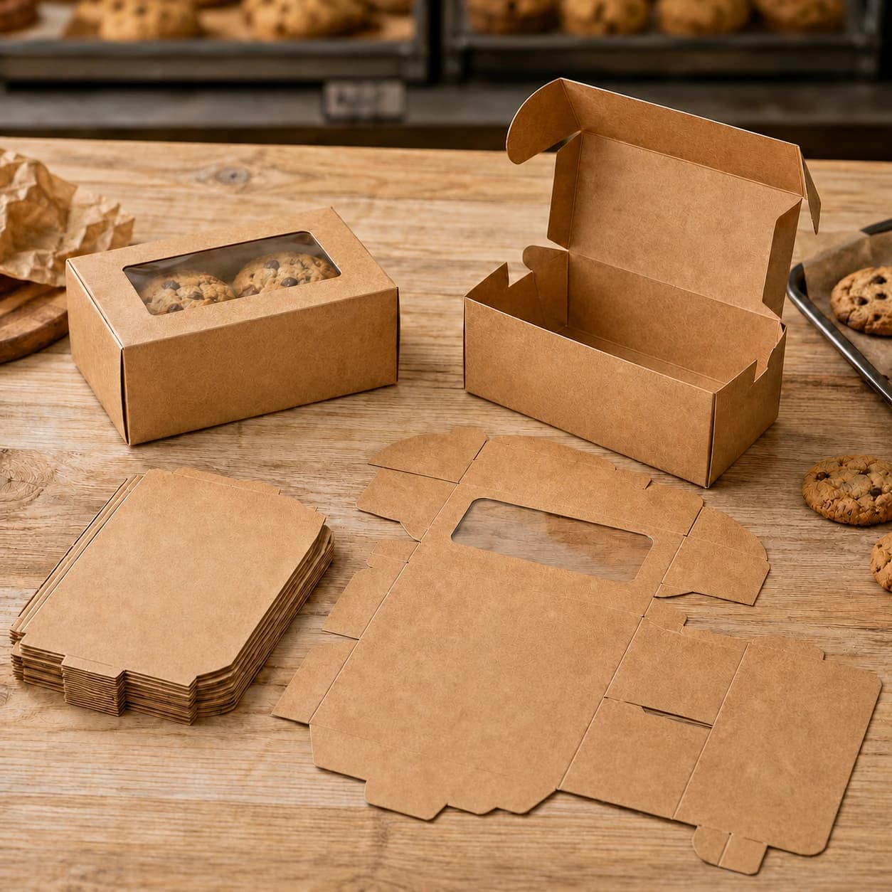 Plain paperboard cake and pastry boxes for bakery takeaway