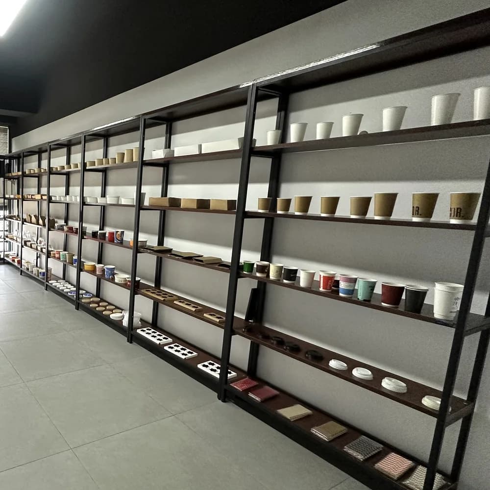 Food packaging structures displayed in a partner sample room